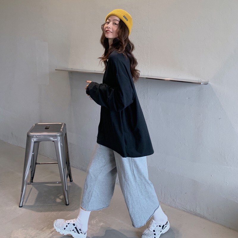 Áo Thun Nữ Tay Dài Form Rộng, Áo Sweater Màu Trơn Basic Dáng Rộng HiMie