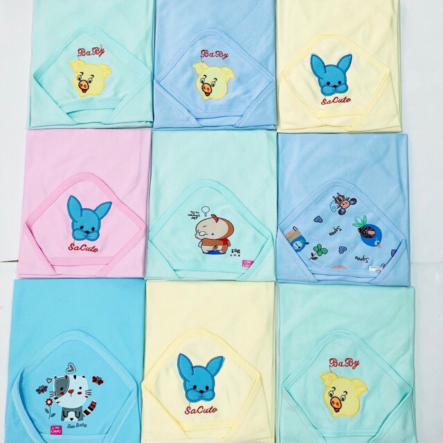 Chăn ủ FUSI trơn có mũ 100%cotton mềm mịn, thoáng khí cho bé 🍀