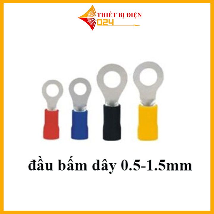 [100cái] Đầu cos dây điện tròn bọc nhựa RV 1.25-3-5, đầu cốt bấm dây điện 0.5mm 1.5mm, cosse (cót) đồng đấu nối điện