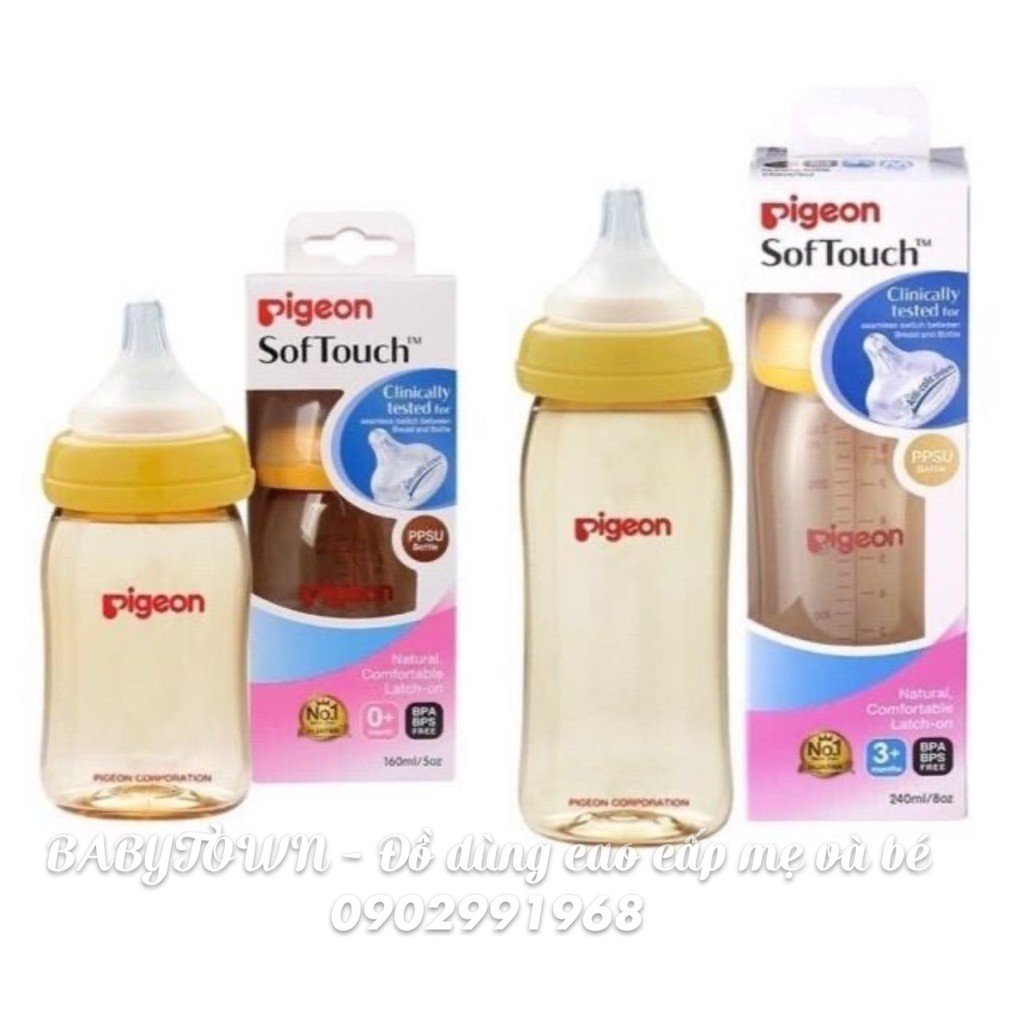 [CHÍNH HÃNG]Bình sữa Pigeon cổ rộng PPSU Plus với núm vú silicone siêu mềm Plus 160ml/240ml