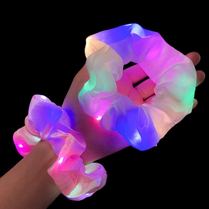 Youyo Set 6 Dây Cột Tóc Đuôi Ngựa Co Giãn Bằng Lụa Satin Có Đèn LED Nhiều Màu Sắc Phát Sáng Cho Halloween