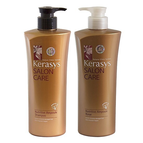 Bộ Gội Xả Kerasys Salon Care Nutritive Ampoule dành cho tóc hư tổn 600g màu nâu
