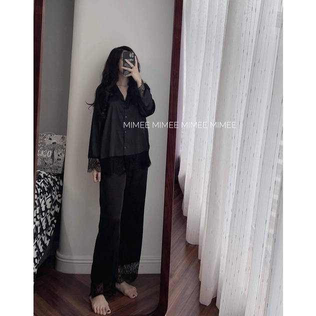 Pijama Bộ ngủ lụa tằm viền ren dài tay mimee ( ảnh thật chính chủ ) | BigBuy360 - bigbuy360.vn