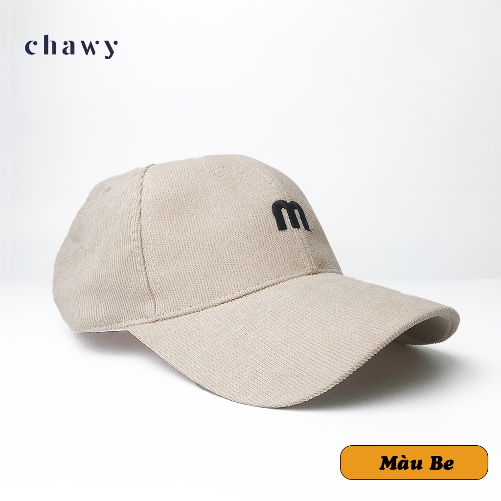 Mũ lưỡi trai nhung unisex, Nón kết nhung nam nữ thêu chữ  M phong cách Ulzzang Chawystore - NK14