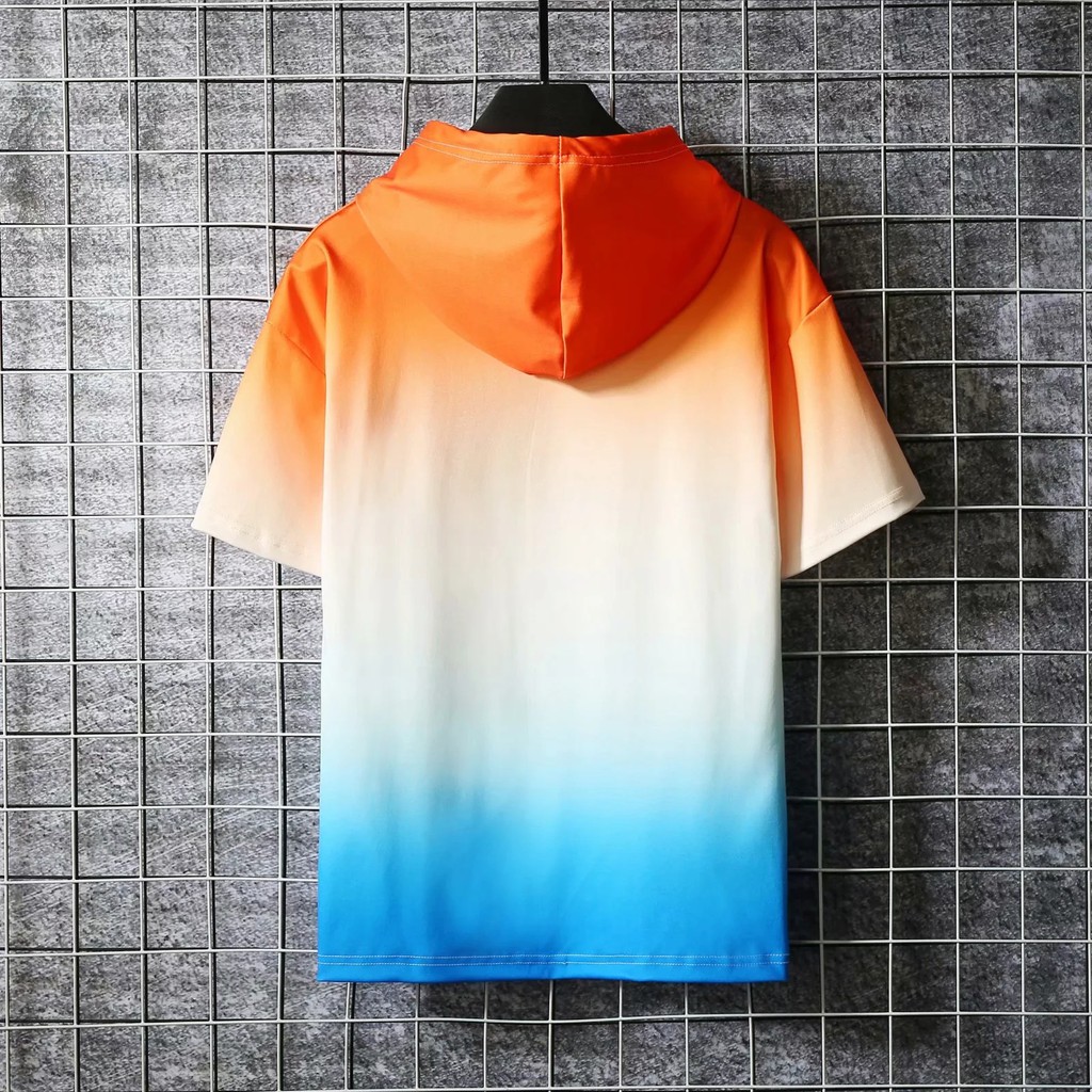 Áo hoodie tay ngắn phối màu in chữ phong cách trẻ trung cho nam | BigBuy360 - bigbuy360.vn