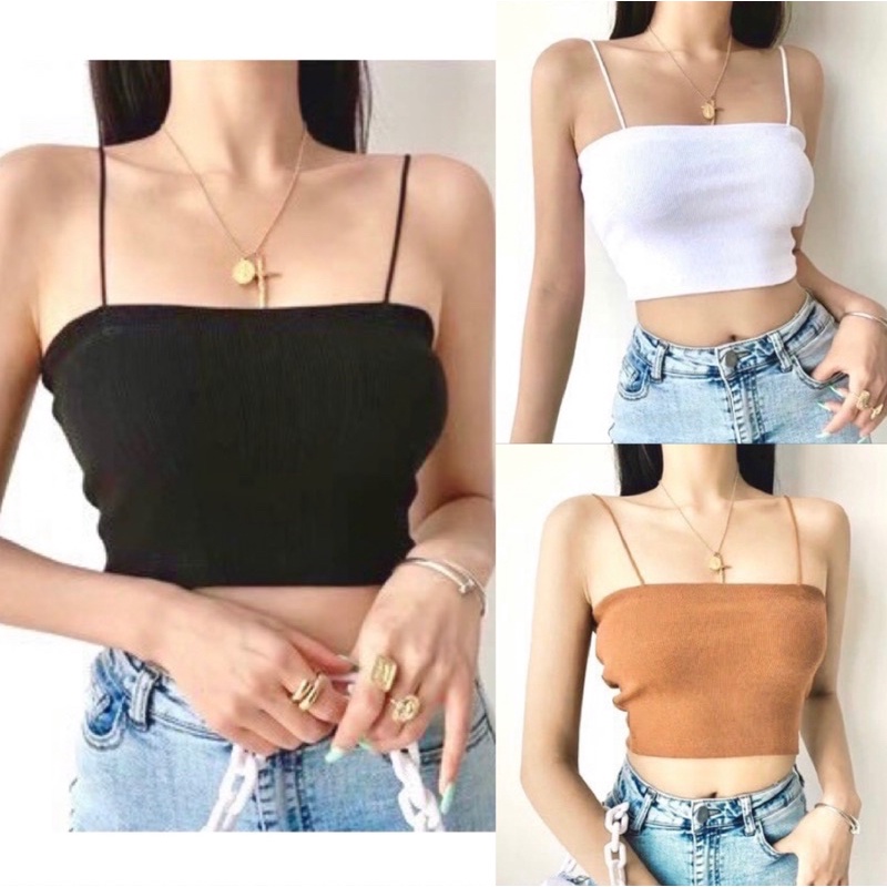 Áo ống 2 dây sợi bún thun borip dày dặn đen trắng tím