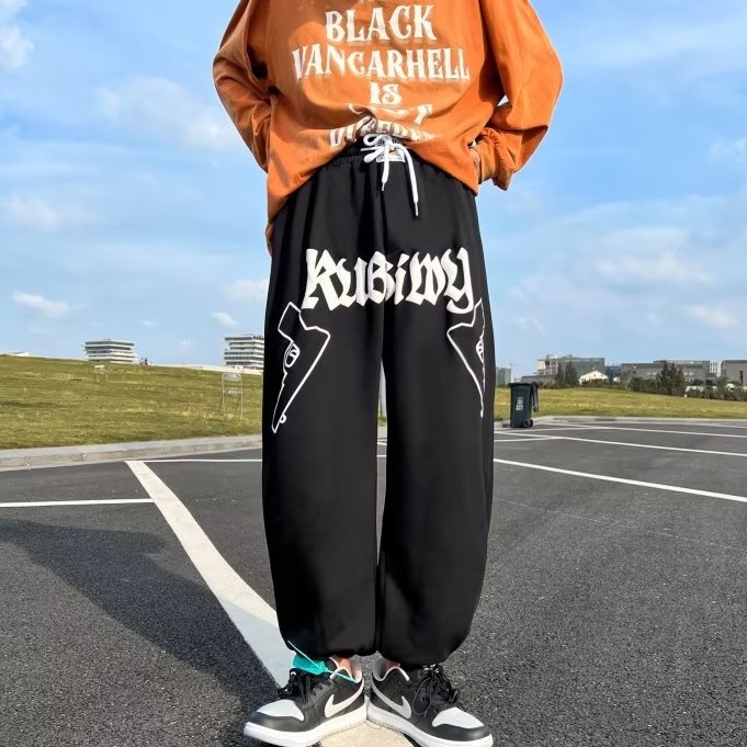 Quần Dài Hip Hop Đường Phố Mỹ Màu Trơn In Chữ Đơn Giản Thời Trang Cho Nam