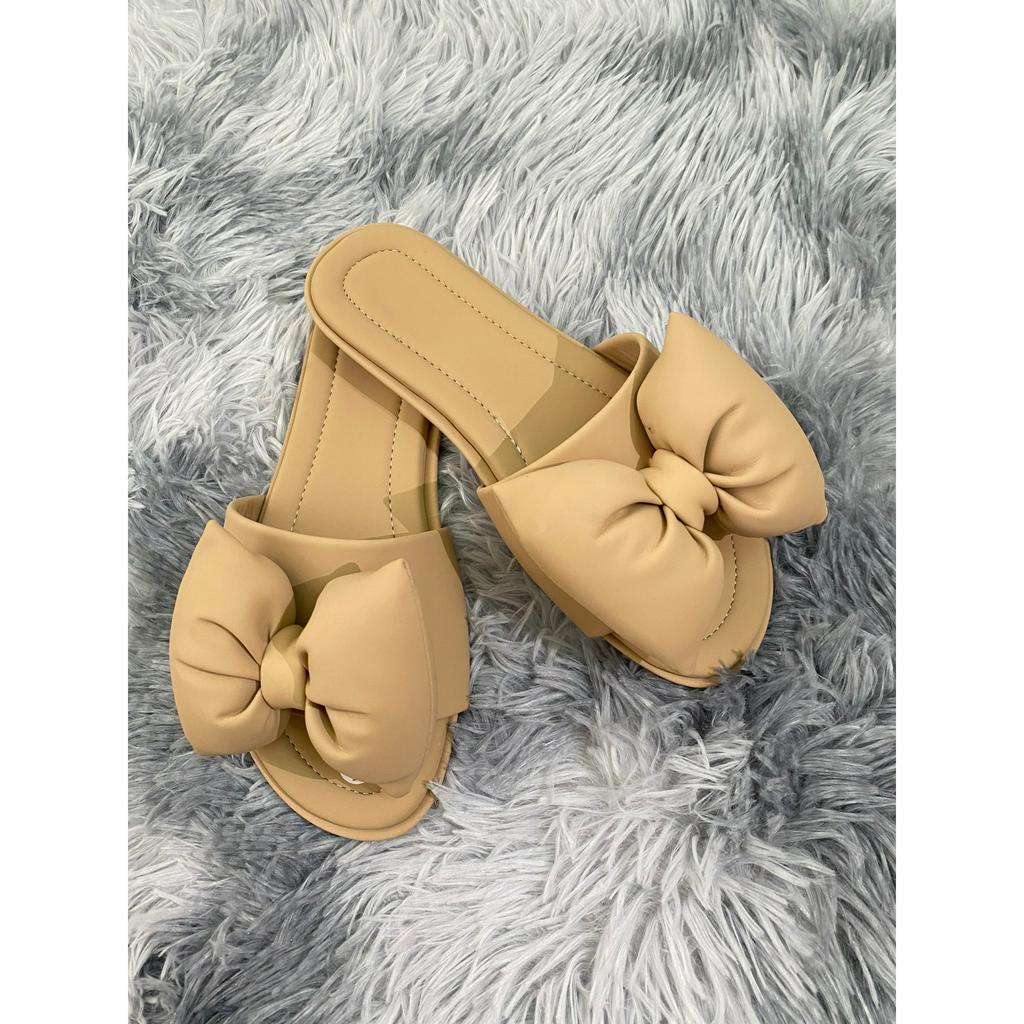 Dép bánh mì lê quai ngang bản nơ mút 3cm đế bệt siêu xinh, Dép nữ xăng đan đế bằng mẫu mới đi biển đi học hot trend 2023