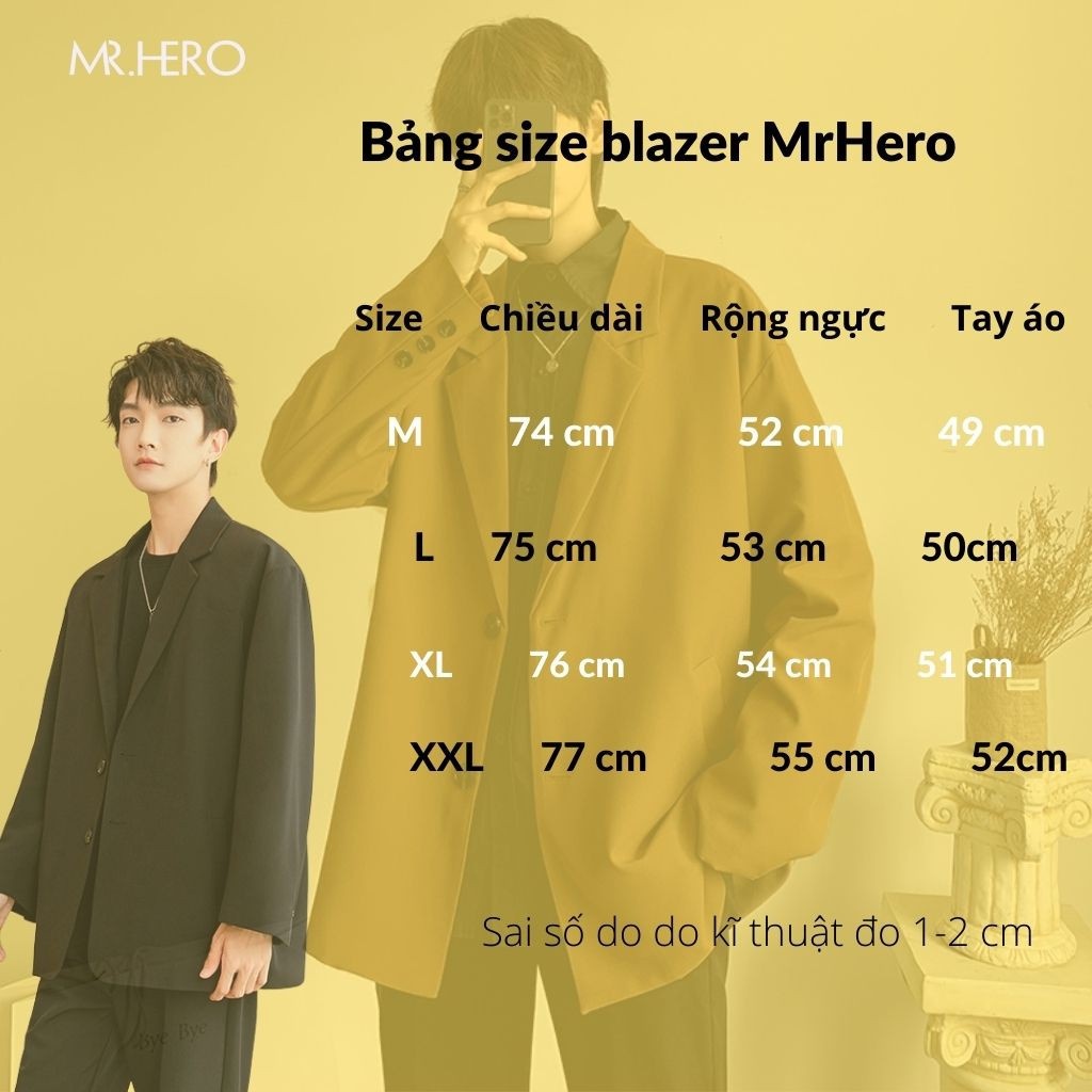 [Trợ giá] Áo khoác Nam, Áo Blazer Nam Form Rộng phong cách Hàn Quốc BZ01 MrHero