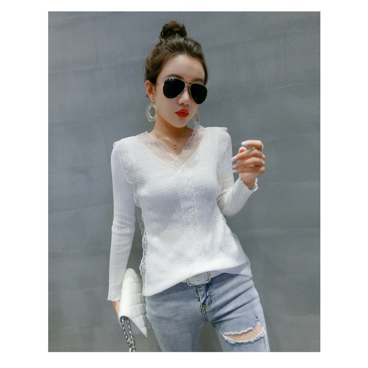 A27172 - Áo len phối ren nữ dài tay thu đông hàng nhập