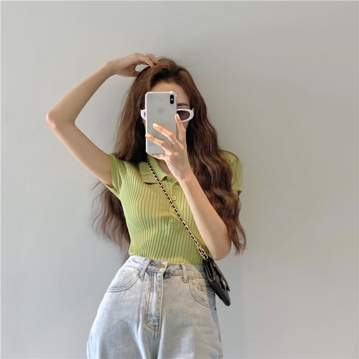 【Guimi】Áo thun dệt kim tay ngắn thời trang nữ Hàn Quốc | BigBuy360 - bigbuy360.vn