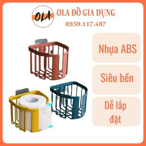 Hộp Đựng Giấy Vệ Sinh Gắn Tường Chống Nước Không Cần Khoan Có Khay Điện Thoại Tự Dính - ola gia dụng