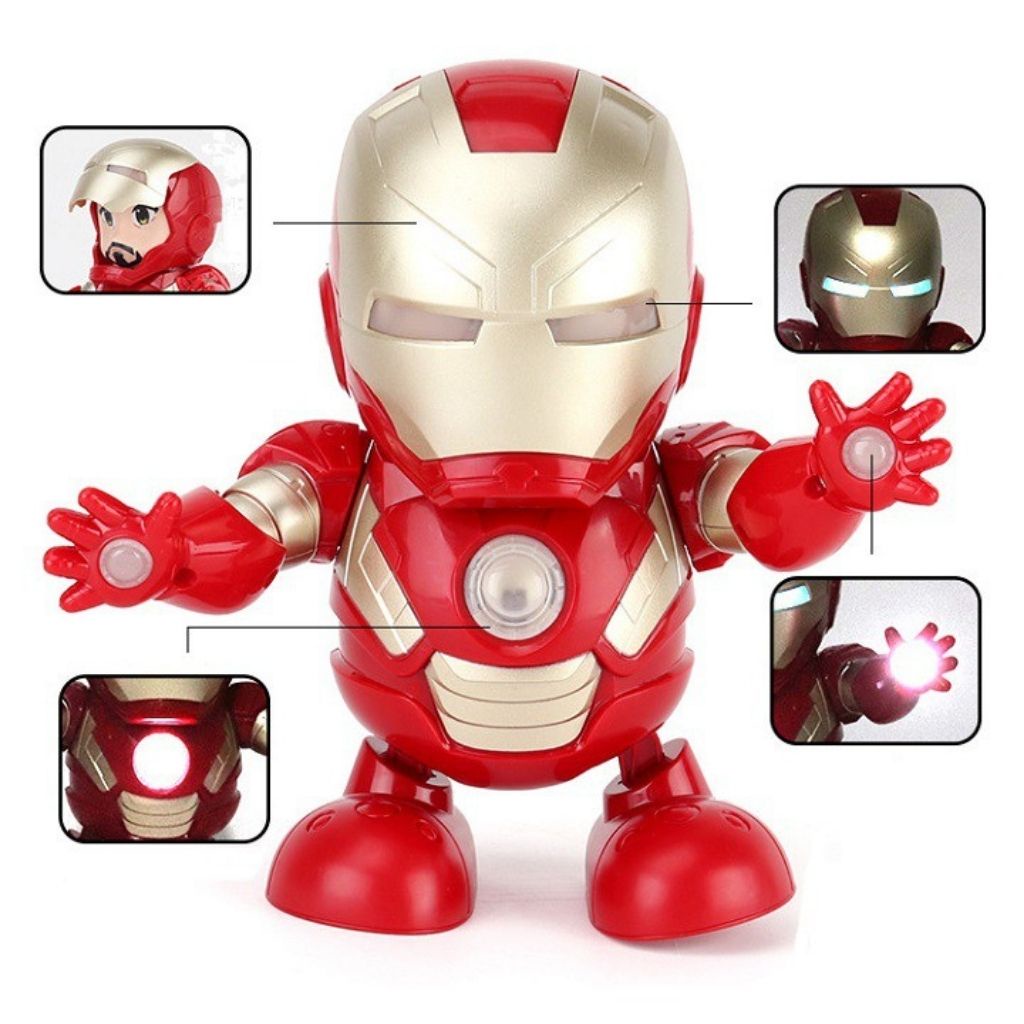 Đồ chơi robot Iron man, người sắt iron man bằng nhựa có đèn, có nhạc, nhảy mua vui nhộn, không kèm pin