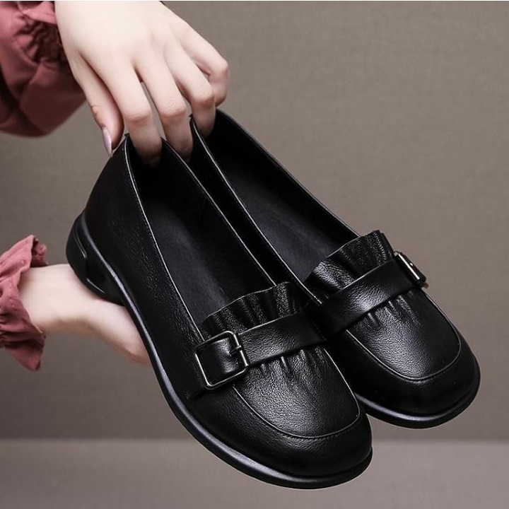 [SIÊU NHẸ_KHÔNG ĐAU CHÂN] Giày slip on nữ, búp bê da lộn vải len xếp ly êm chân, dễ thương S091