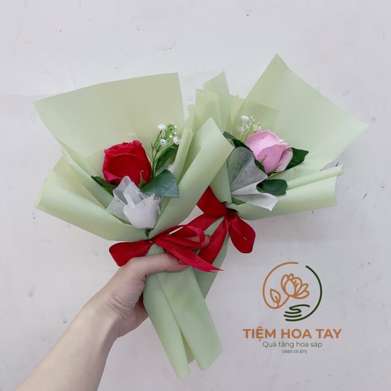 Bó hồng sáp 1 bông to xoè cao 35cm