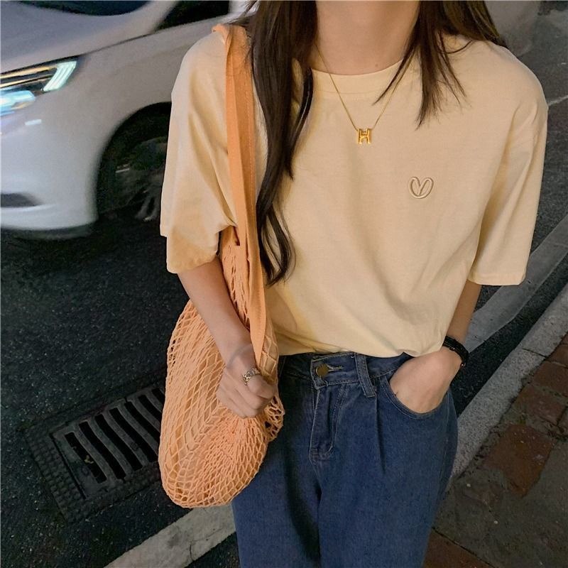 Áo Thun Tay Ngắn Thêu Chữ Phong Cách Hàn Quốc Thời Trang Mùa Hè Dành Cho Nữ 8837