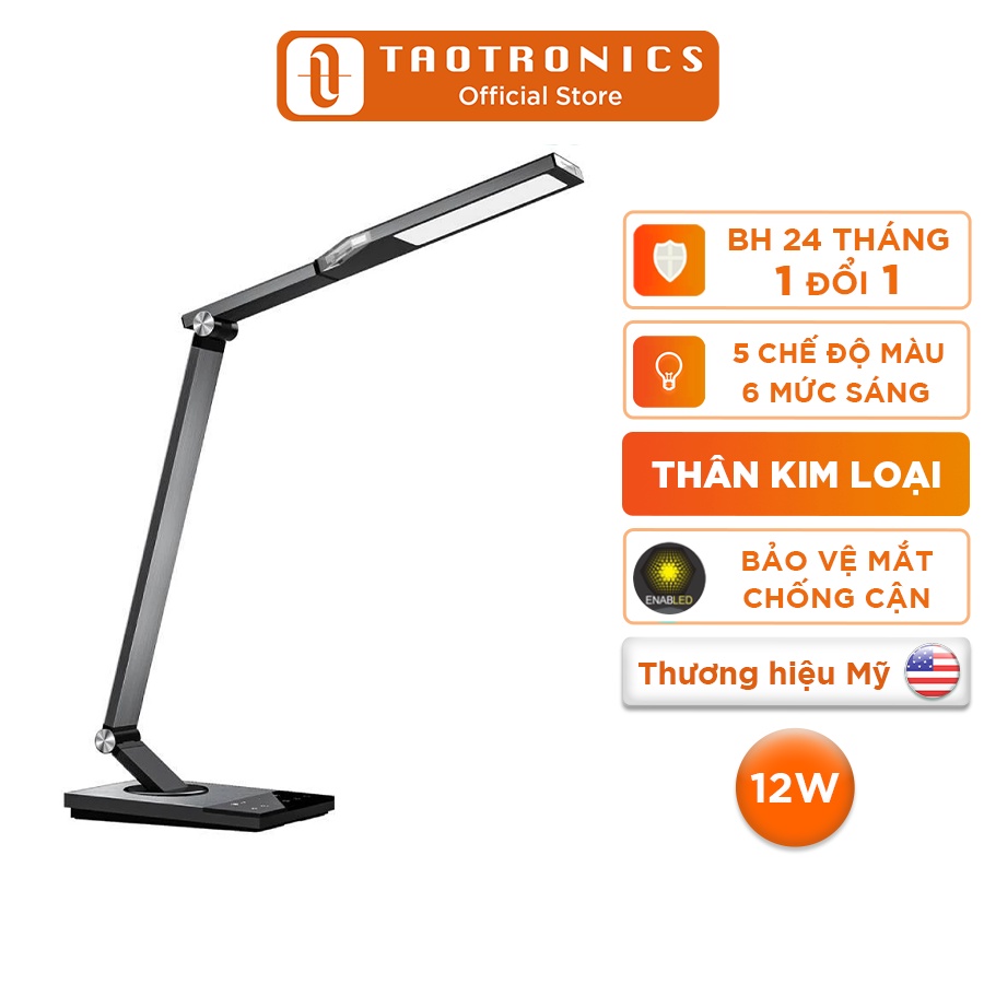  Đèn Led để bàn TaoTronics TT-DL16, 12W, thân kim loại - Hàng Chính Hãng, BH 12 Tháng