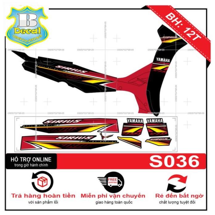 ( Quí khách vui lòng mang ra tiệm cho thợ dán ) Tem sirius đỏ đen S036 [Bi Decal]