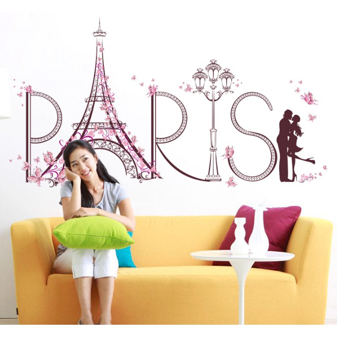 Decal dán tường Paris tình yêu [GIÁ SỈ] - Hình dán có keo sẵn bóc dán đơn giản