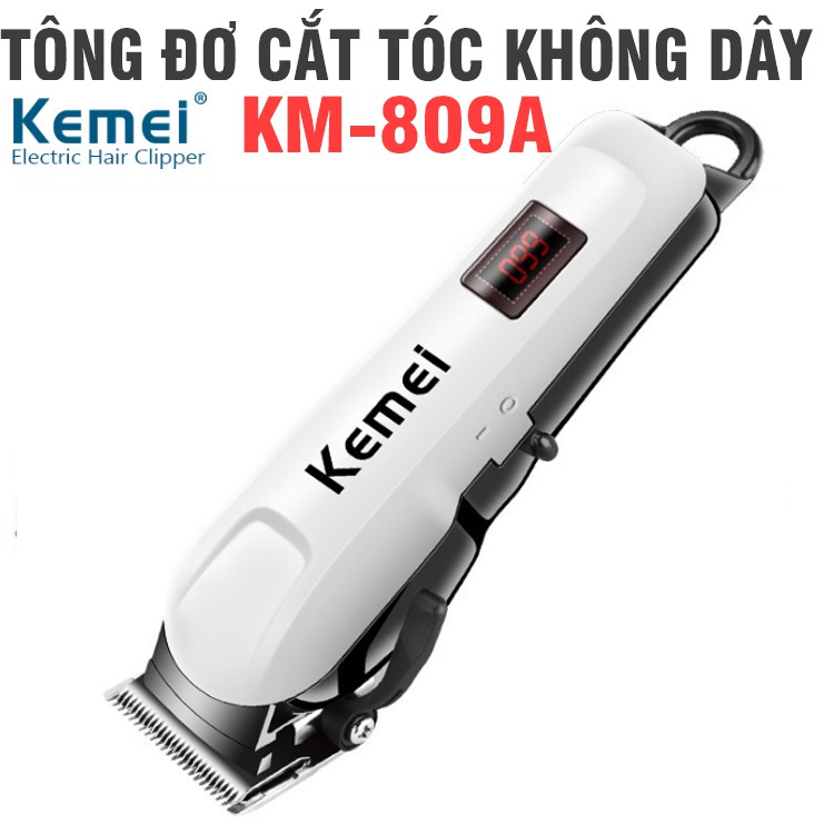 Tông đơ cắt tóc Kemei KM-809A không dây màn hình hiển thị pin LCD tặng kèm 4 lược căn độ dài máy chạy êm ái