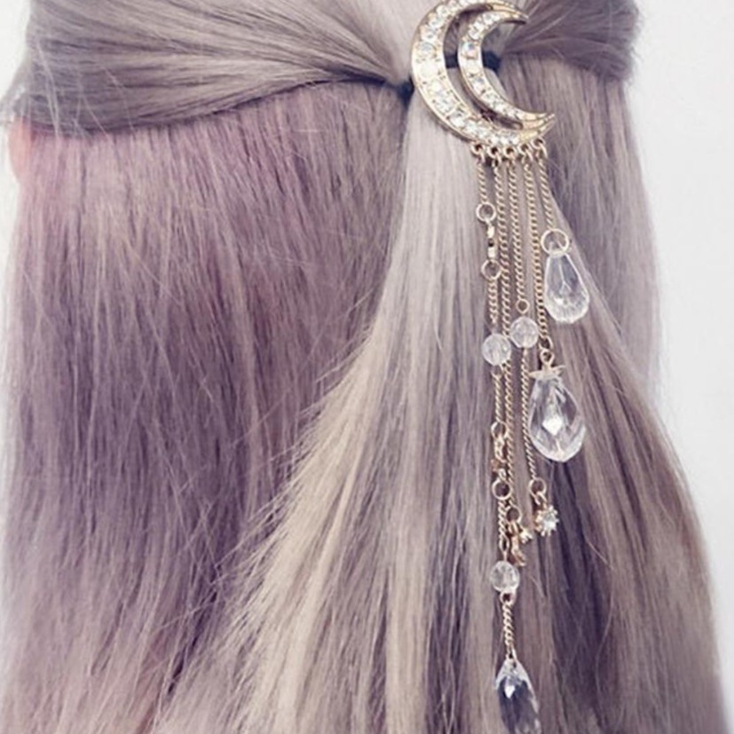 Kẹp tóc mặt trăng moon tua rua đính đá phong cách cổ điển cổ trang xinh xắn dễ thương