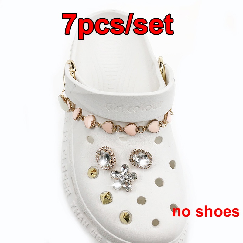 Bộ Phụ Kiện Dây Xích Kim Loại Đính Đá Ngọc Trai Hoa Cúc Trang Trí Giày Dép Cho Nữ