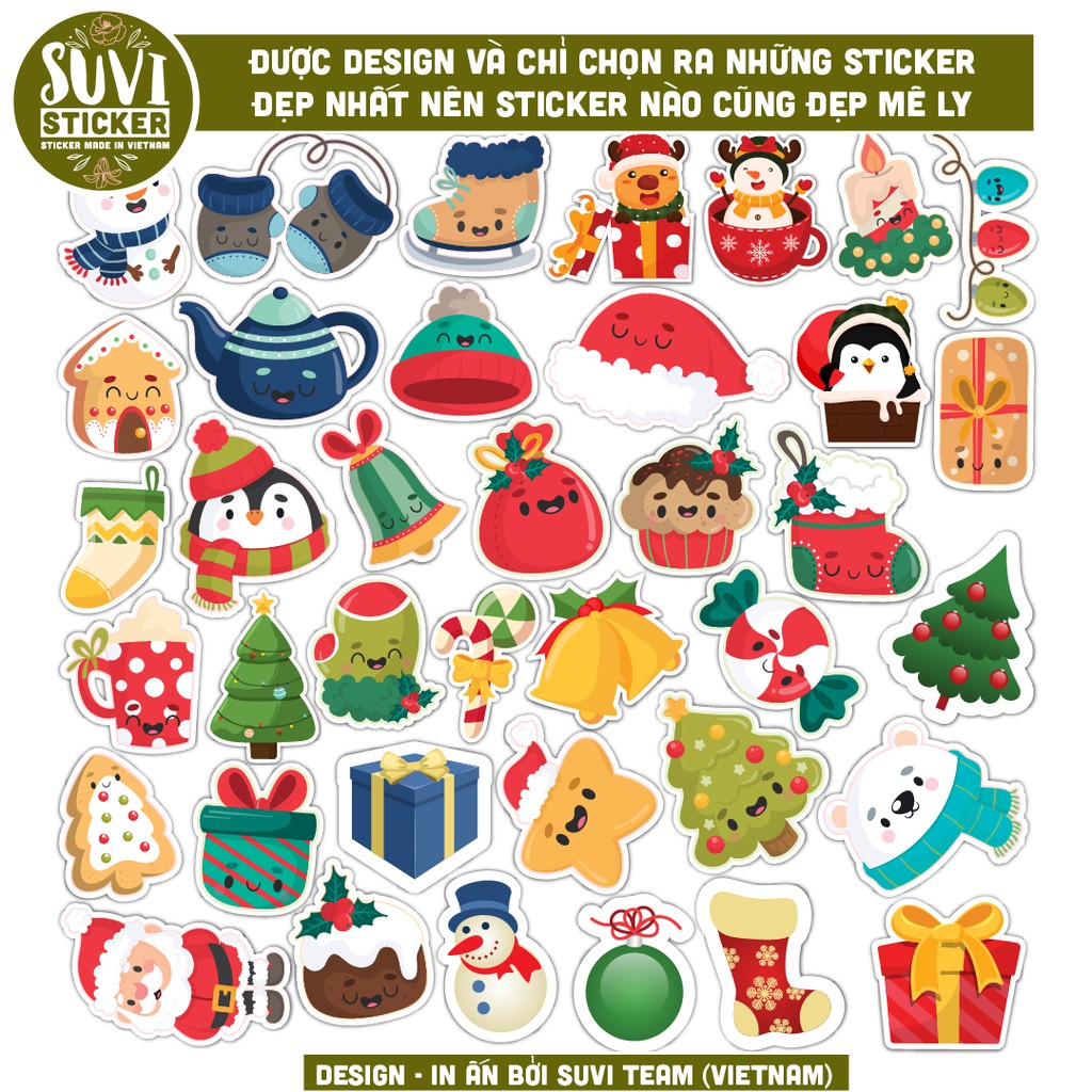 Sticker Noel Christmas chống nước sticker dán laptop, điện thoại, đàn guitar, mũ bảo hiểm, vali. MSP: O04