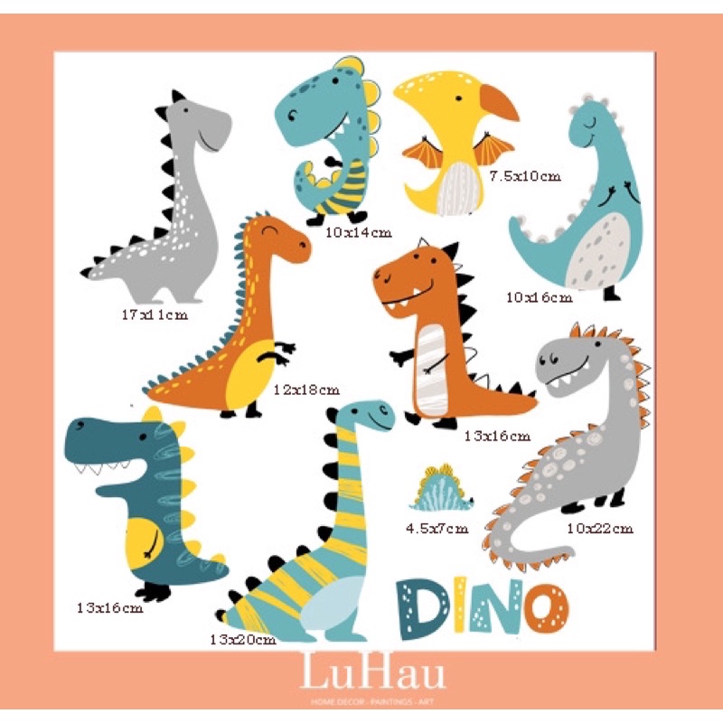 Set tranh dán tường decor Khủng Long Luhau DINO trang trí phòng cho bé