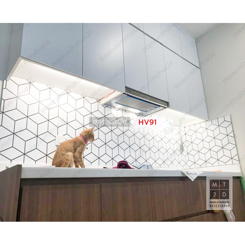 Sét 3 mét dài Decal gạch bông ô gạch dán trang trí nhà cửa, tiệm quán_kt 300x60cm