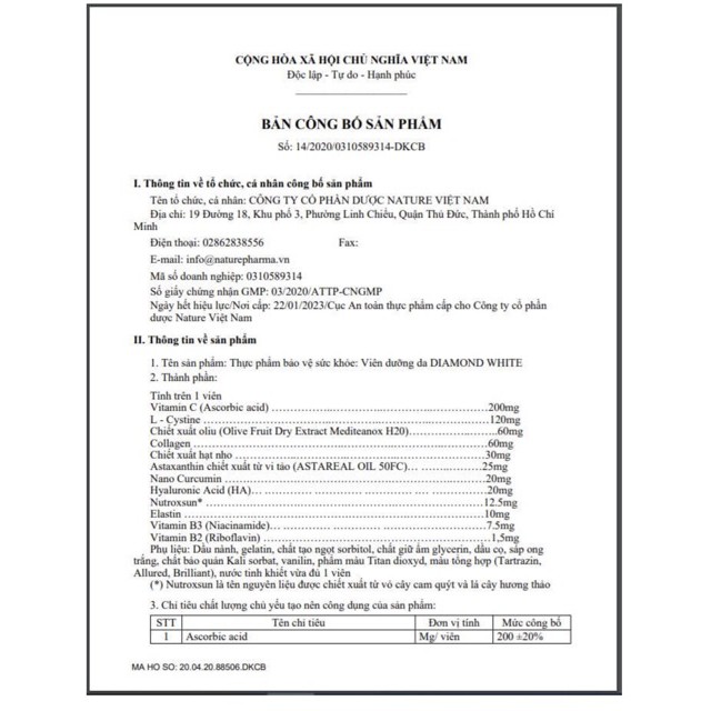 [SALE SỐC] Viên uống trắng da Ngọc trinh diamond white trắng gấp 3 lần bueaty plus đảm bảo chính hãng | BigBuy360 - bigbuy360.vn