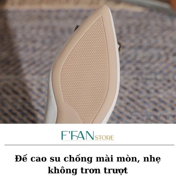 Giày cao gót nữ mũi nhọn [da thật] mềm mại, bít mũi gót vuông 3 phân đính đá s9, màu đen be trắng FFAN STORE