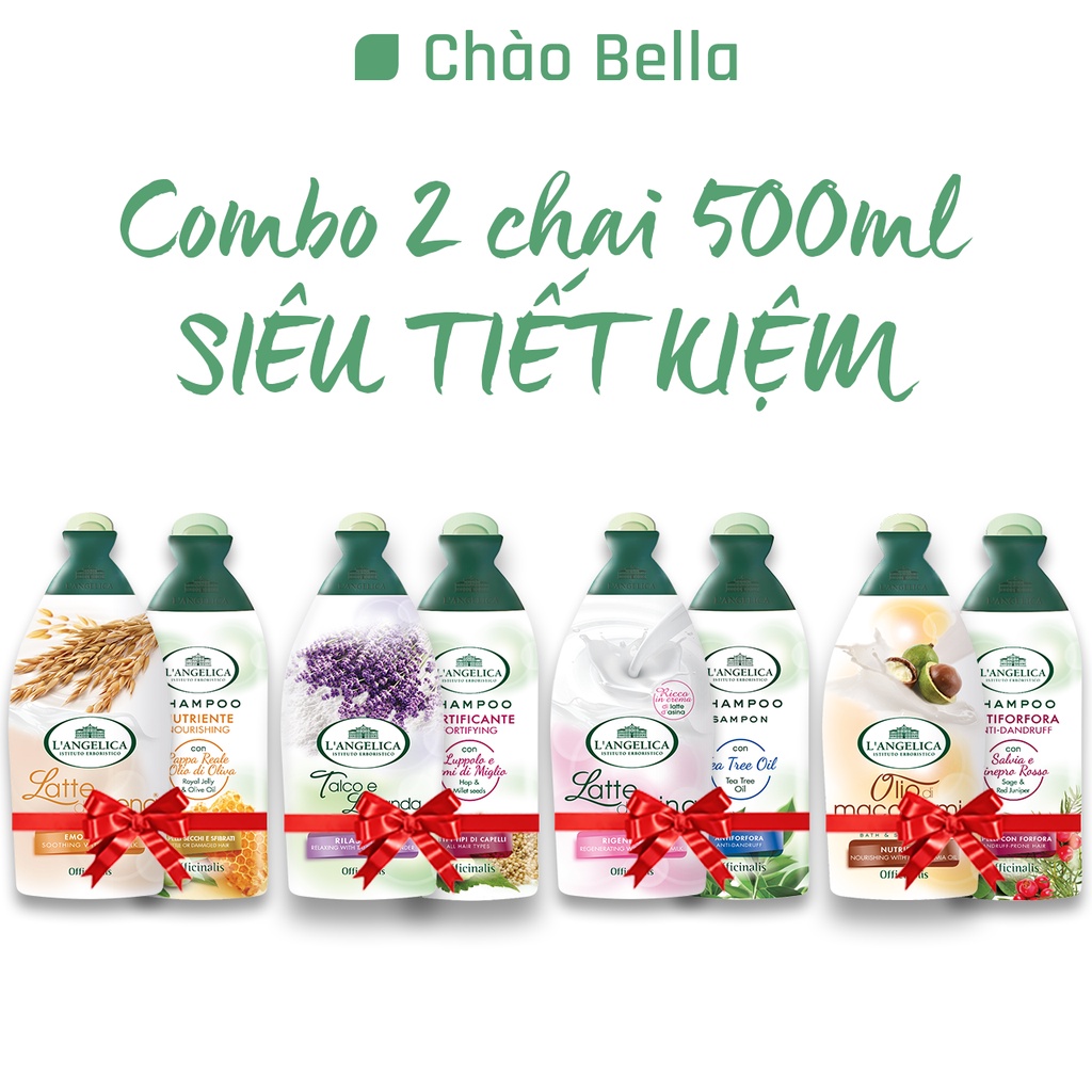 Combo Sữa Tắm (500ml) + Dầu Gội (250ml) Thảo Dược Nhập Khẩu Ý L'Angelica