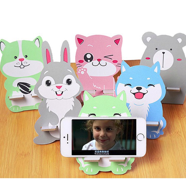 Giá đỡ điện thoại, máy tính bảng làm bằng chất liệu gỗ hình động vật cute dễ thương, nhỏ nhắn xếp gọn mang theo mọi nơi