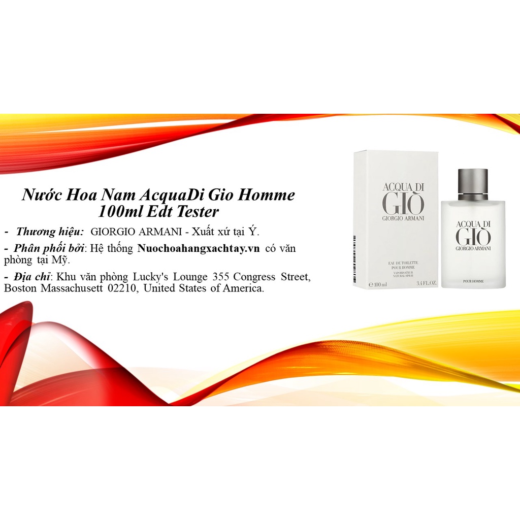 Nước hoa Nam AcquaDi Gio Homme 100ml EDT TESTER XT275 trắng