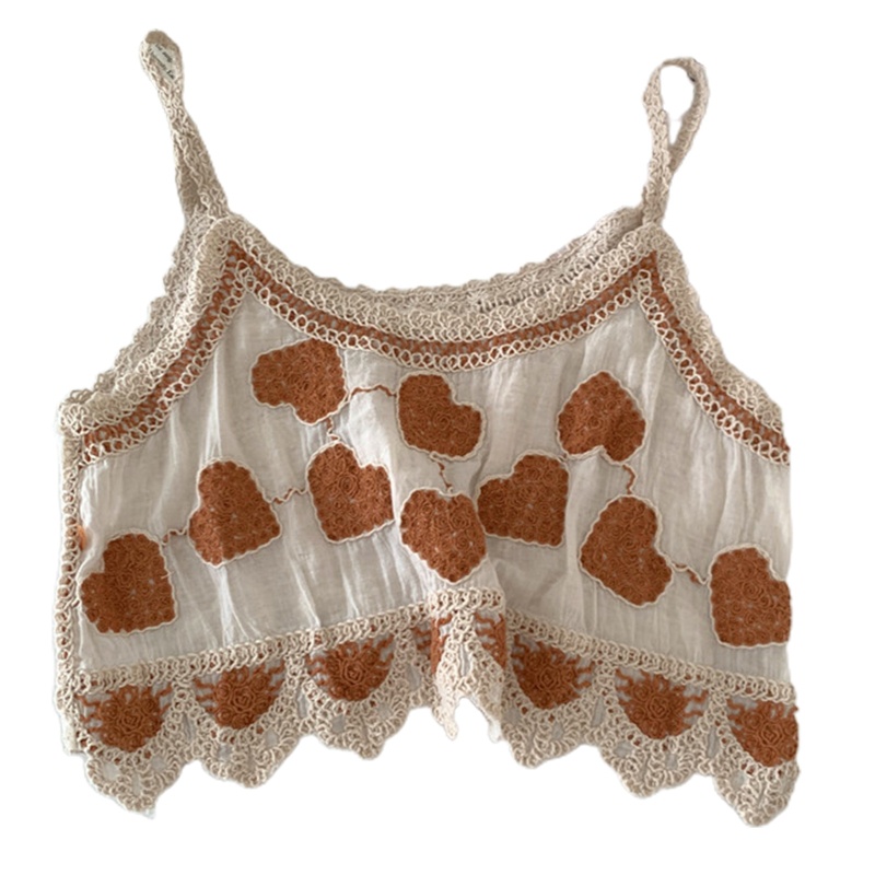 Áo Croptop Chất Liệu Cotton Lanh Thêu Họa Tiết Trái Tim Thời Trang Đi Biển Cho Nữ