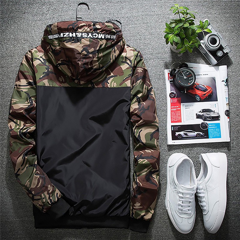 Aó khoác gió cho nam, có mũ, phong cách lính