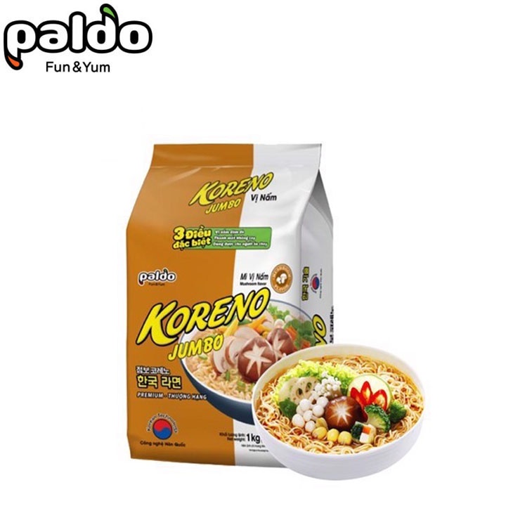 Mì Koreno Jumbo Túi 1kg - Mì Ăn Liền Hàn Quốc Vị Kimchi , Bò Cay .... ( Túi 10gói x 100gr )