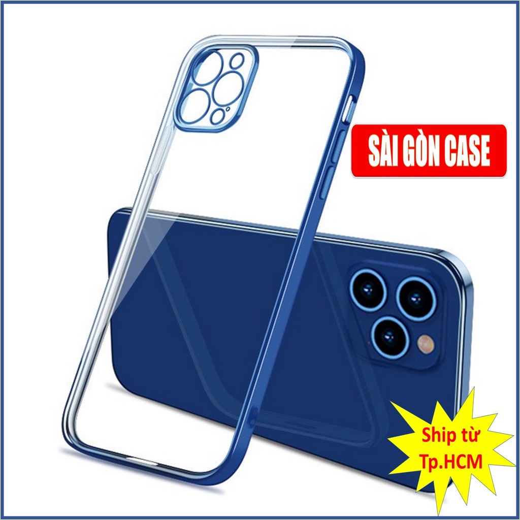 Ốp lưng iphone cạnh vuông khung viền màu mạ kim loại trong suốt  7,8,plus/X,XS/XSMAX/11/11/12.pro,max/13.pro.max