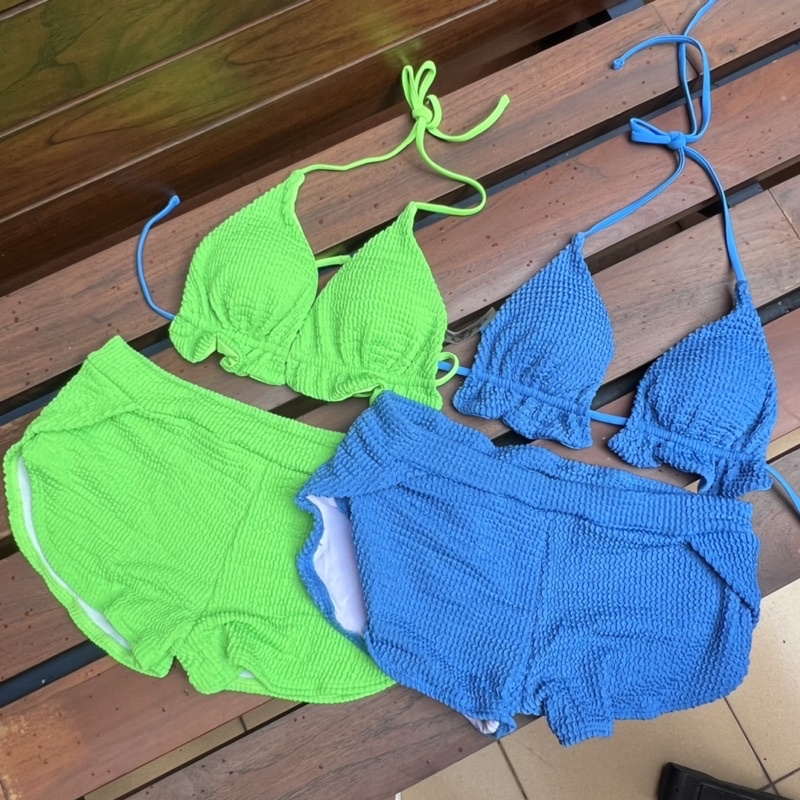 Bikini chất thun gân áo tam giác basic phối quần short 2M0092