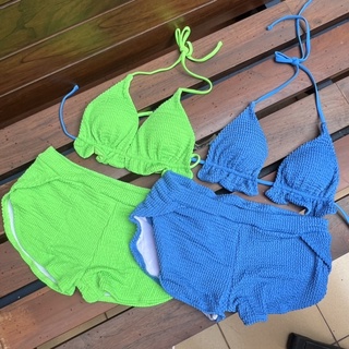 Bikini chất thun gân áo tam giác basic phối quần short 2M0092