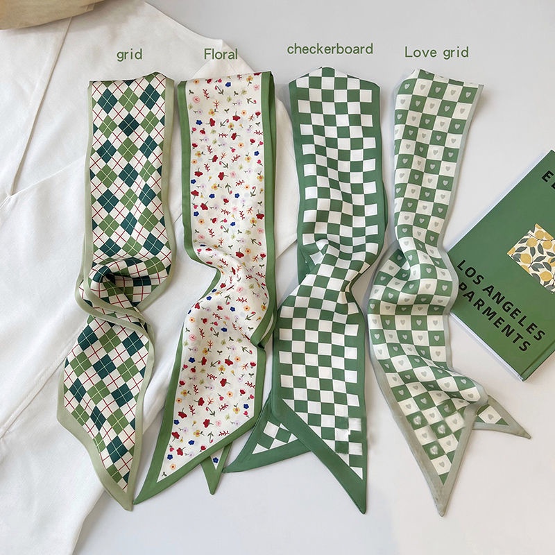 Khăn Quàng Cổ Bằng Lụa Nhỏ Màu Xanh Lá Cây Thời Trang Xuân Hè Phong Cách Hàn Quốc Cho Nữ