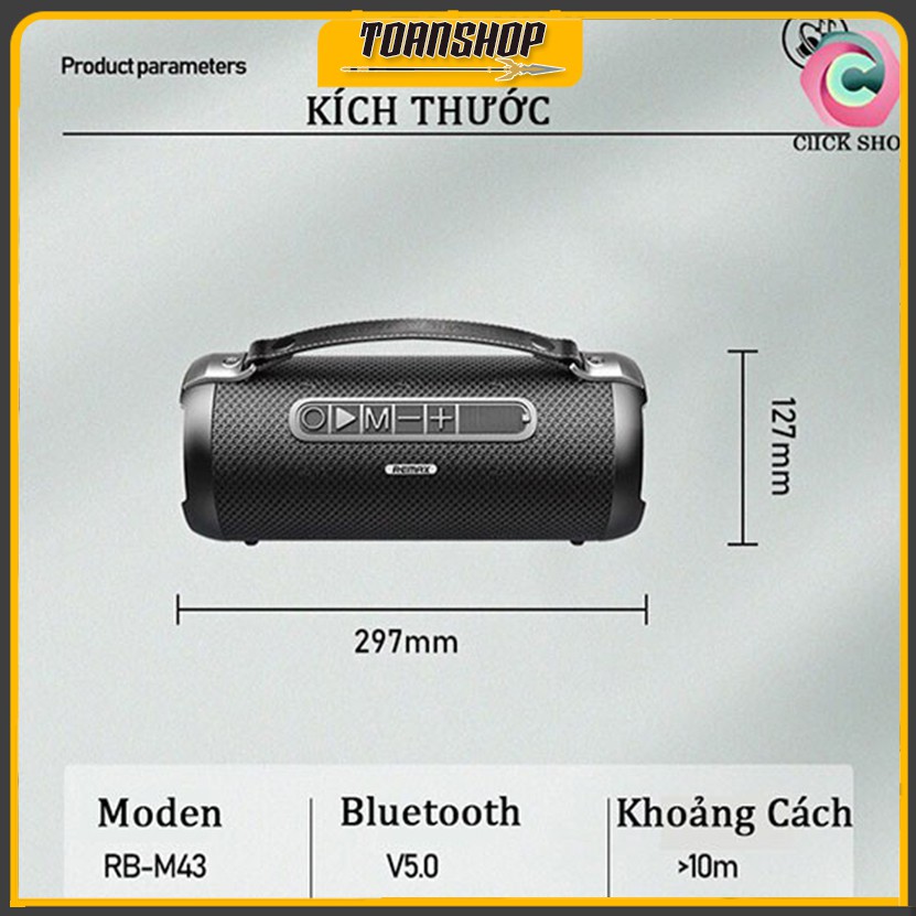 [Mã 267ELSALE hoàn 7% đơn 300K] Loa Bluetooth du lịch Remax RB-M43 - Chính hãng