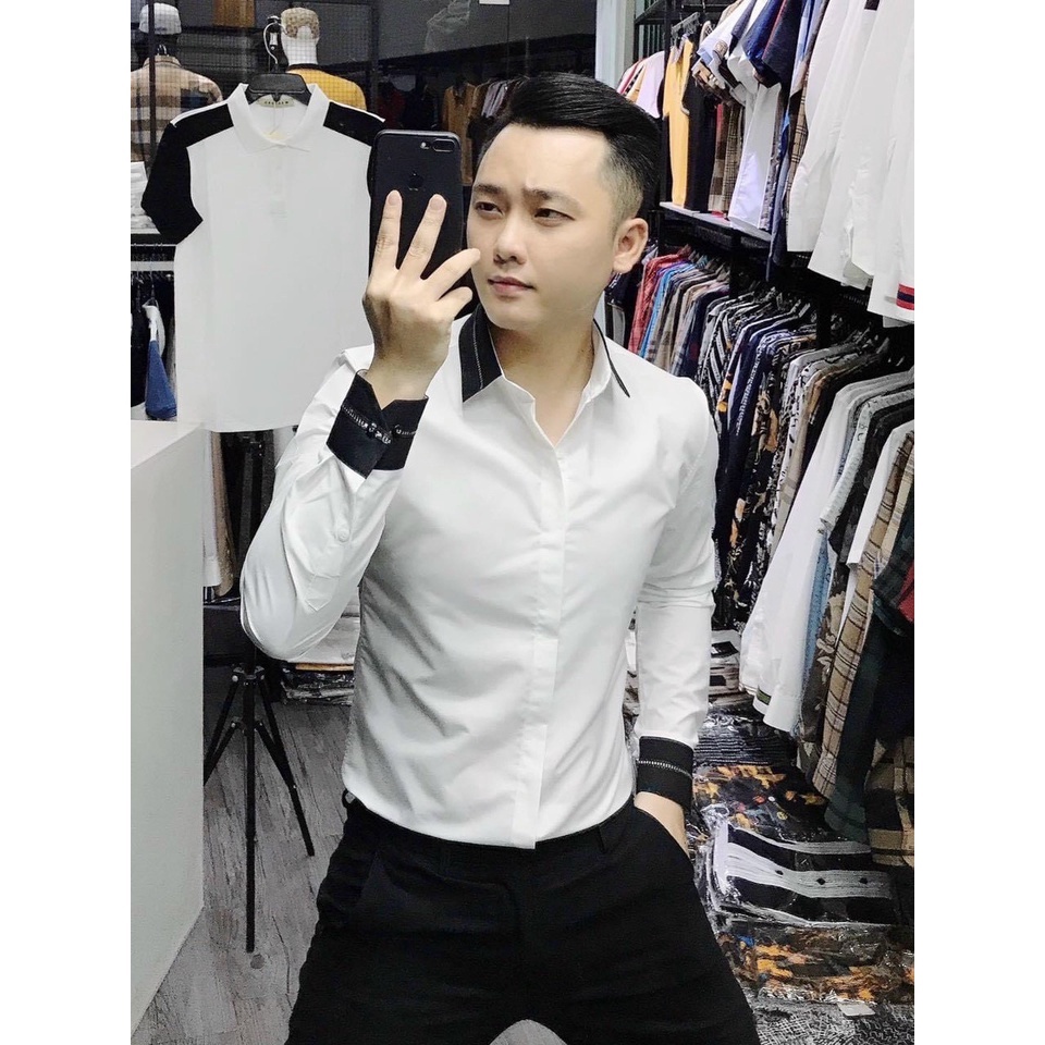 ÁO SƠ MI NAM TRẮNG TRƠN VIỀN CỔ, CỔ TAY CHẤT COTTON VS02 NHƯSHOP | BigBuy360 - bigbuy360.vn