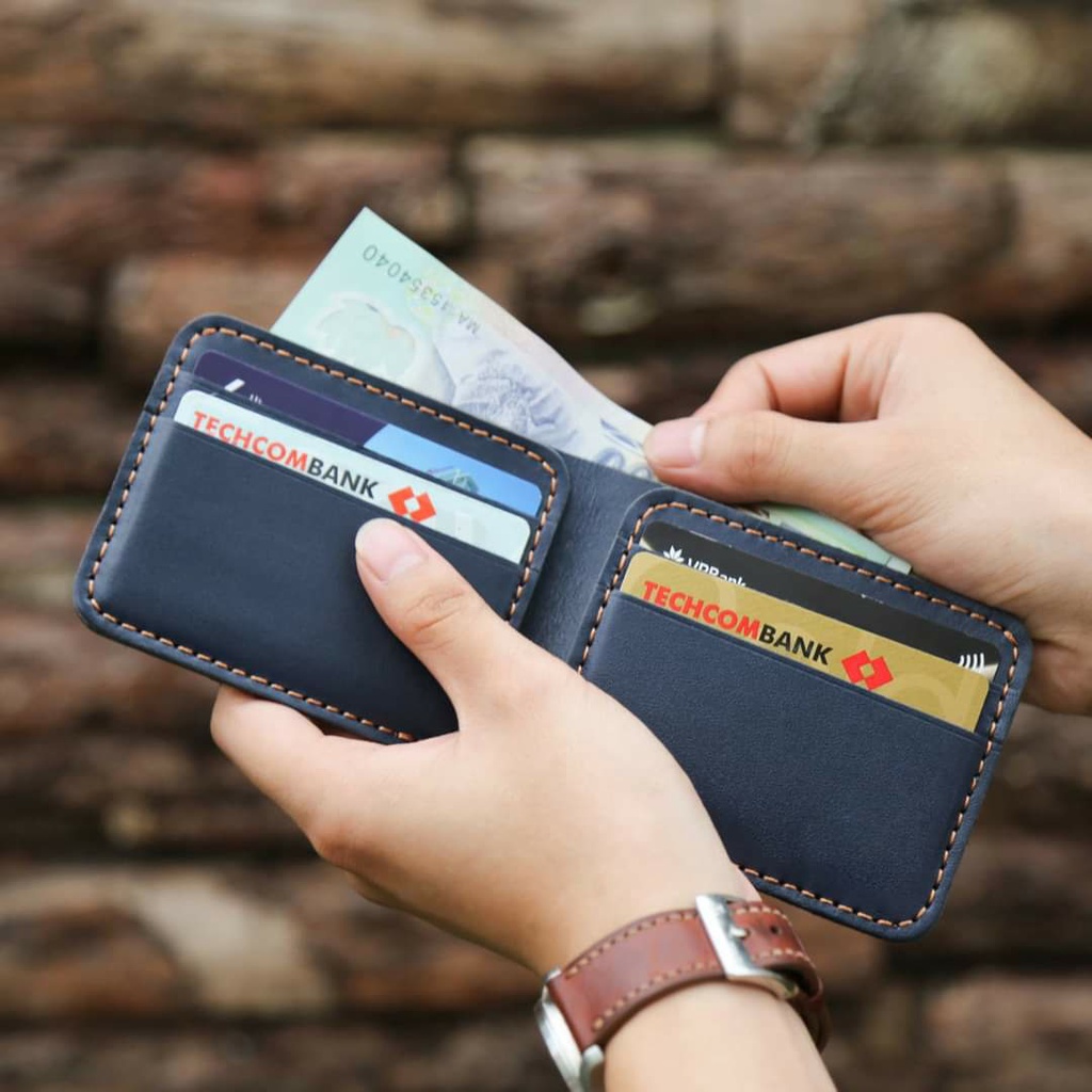 Ví mini da bò nam handmade cao cấp, chất liệu da bò nguyên tấm gồm cả lót da và bề mặt, Mã VD17. AZA Mall