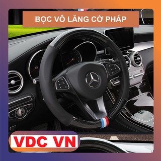 [ Hàng Cao Cấp ] Bọc vô lăng da - Bọc vô lăng vân Carbon họa tiết cờ Pháp có lỗ thoáng khí - Bảo hành 1 năm