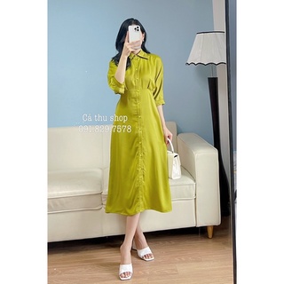 Váy sơ mi lụa xanh cốm