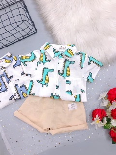 Set áo sơ mi khủng long cho bé trai