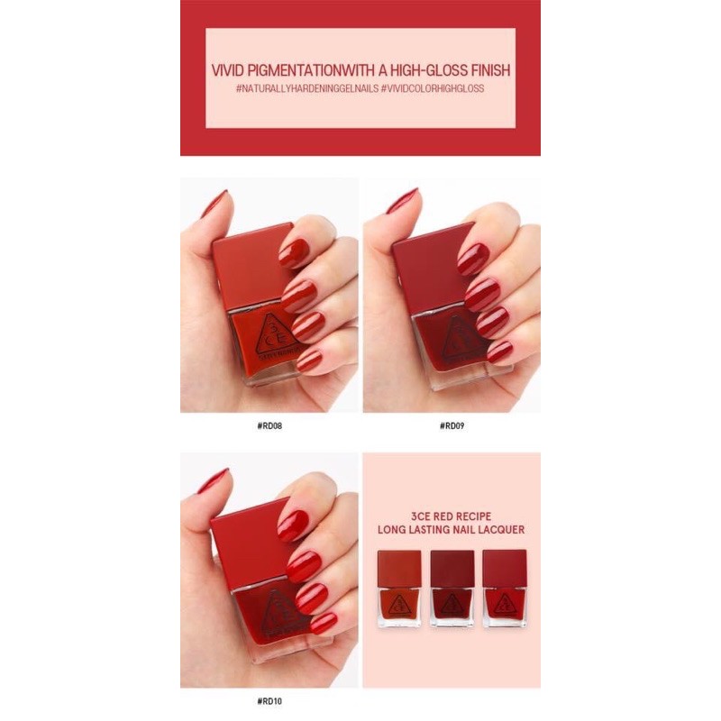 SƠN MÓNG 3CE RED RECIPE LONG LASTING NAIL LACQUER #RD09 ĐỎ RƯỢU