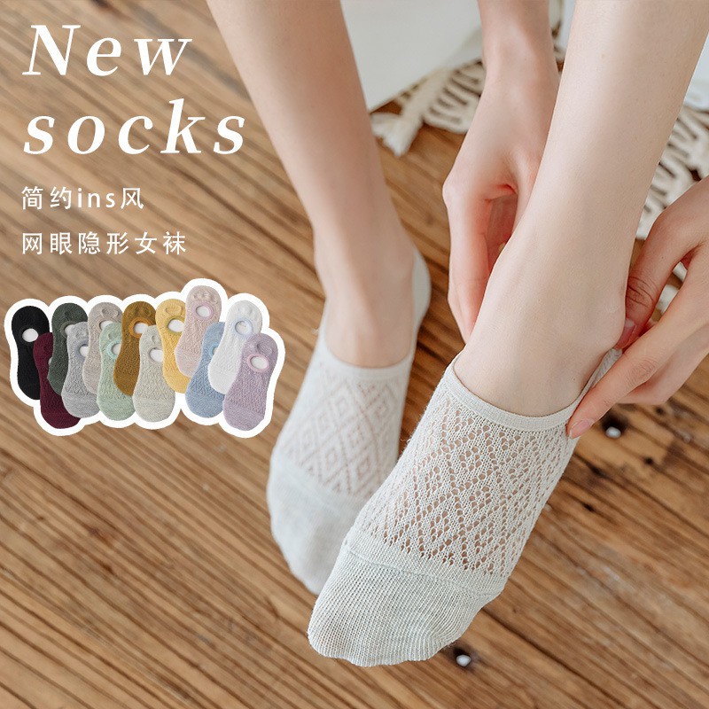 Đôi vớ thuyền nữ phối lưới thoáng khí chống trượt thời trang xuân hè