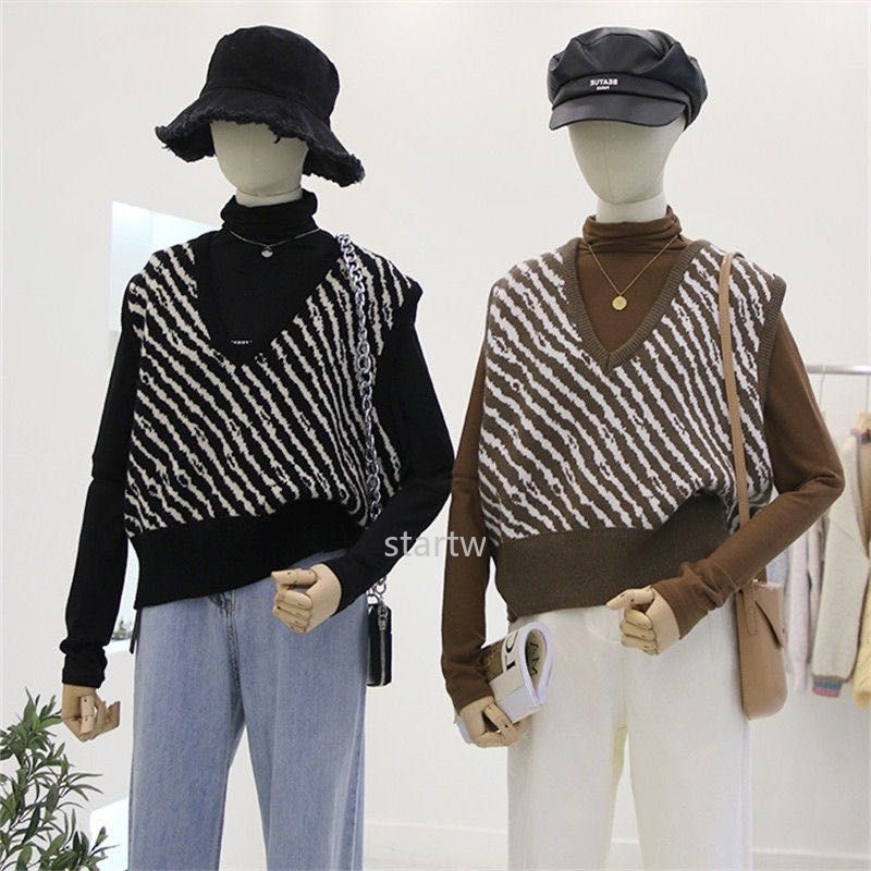 Áo dệt kim không tay cổ chữ v họa tiết ngựa vằn thời trang dành cho nữ | BigBuy360 - bigbuy360.vn